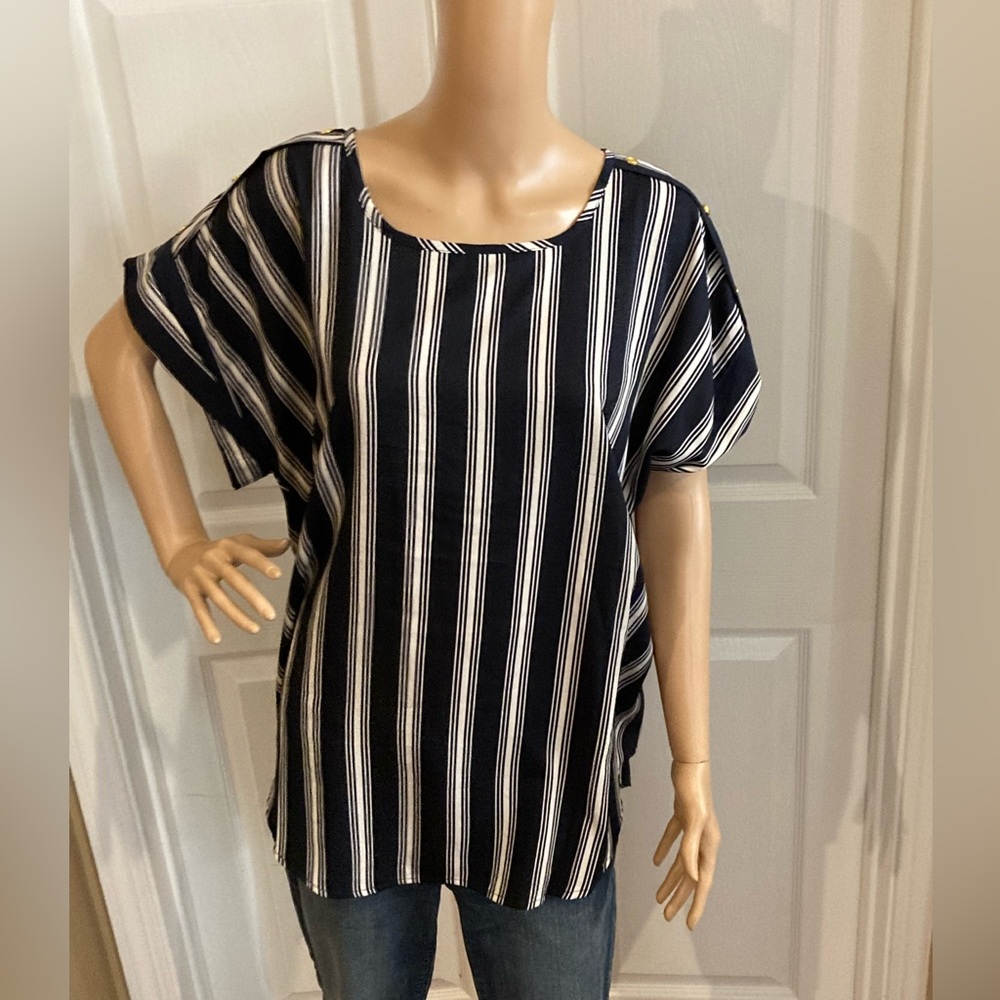 SPEED LIMIT MPH Womens Navy Striped Pullover Tunic Blouse Size 2X